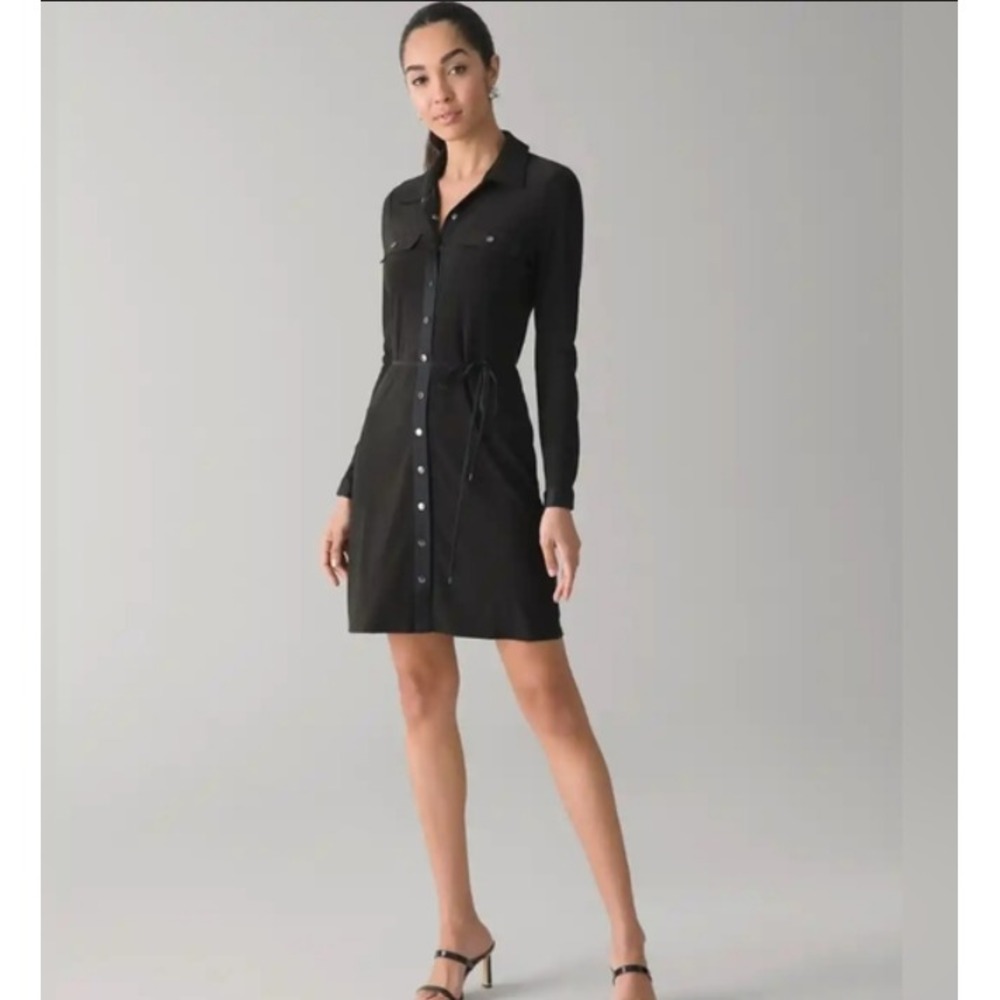 White House Black Market WHBM tie front shirt dress womens XXS black $89